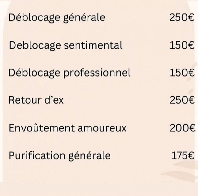 TARIFS DES PURIFICATIONS, DÉBLOCAGES......